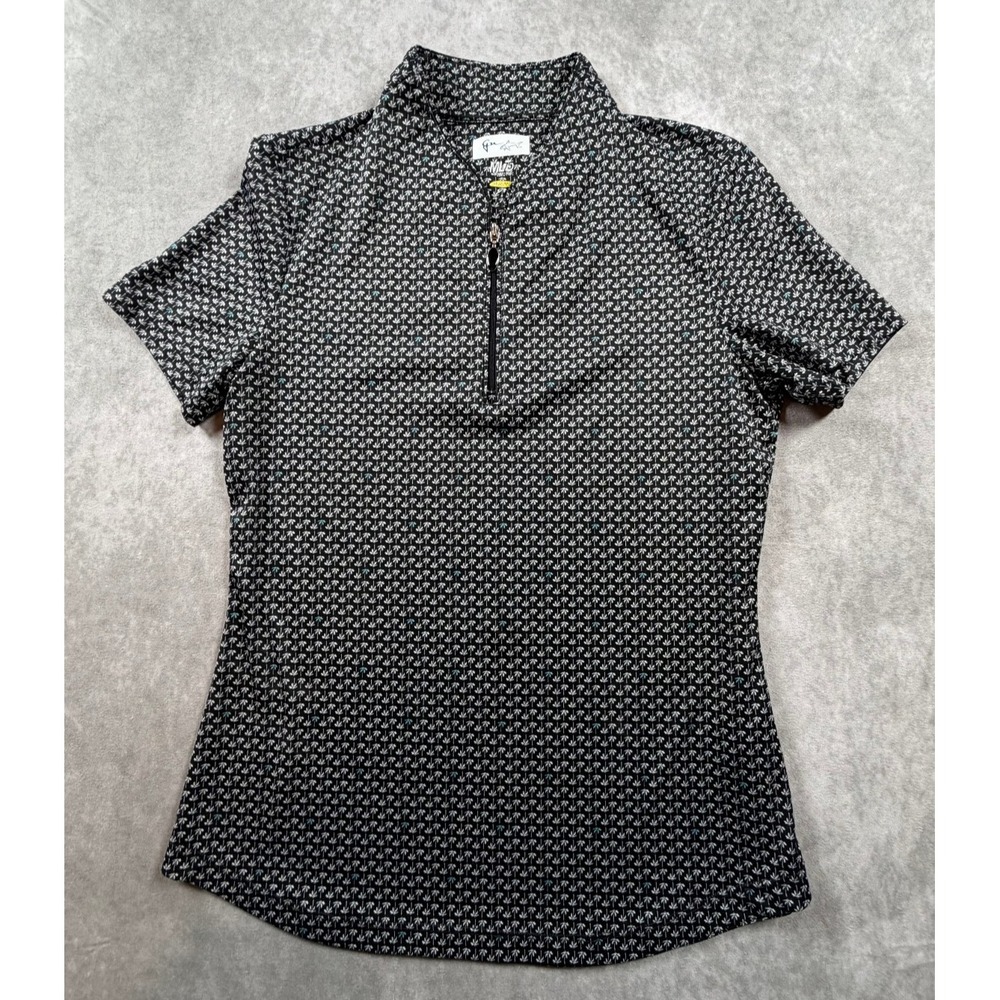 Greg Norman Womens Small Golf Polo Black Palm Trees Quarter Zip ML75 PlayDry